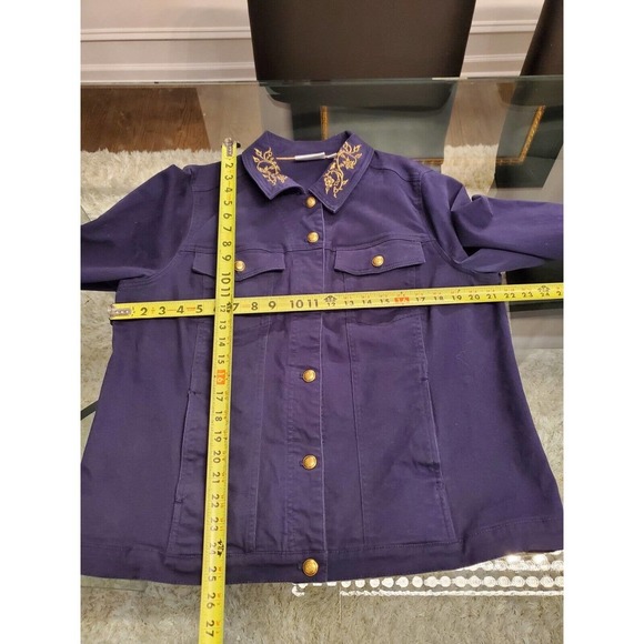 Denim & Company Women's Blue Cotton Buttons Front Long Sleeve Casual Jacket L - Picture 10 of 12